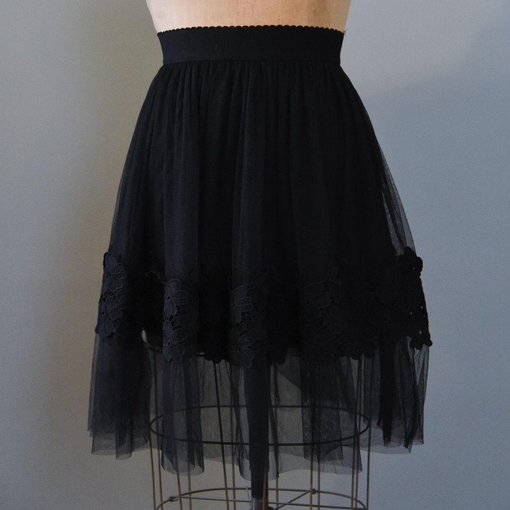Black Tule Dress with Floral Embellishments